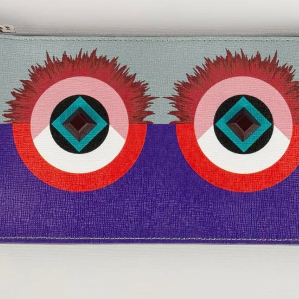 Authentic Fendi Monster Eyes Flat Pouch Clutch